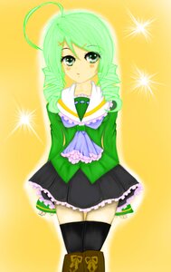 Rating: Safe Score: 0 Tags: 1girl ahoge antenna_hair black_legwear drill_hair frills green_eyes green_hair hair_ornament image kanaria skirt solo sparkle standing thighhighs twin_drills yellow_background User: admin