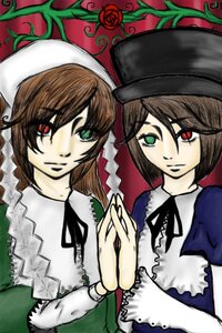 Rating: Safe Score: 0 Tags: 2girls auto_tagged brown_hair dress flower frills green_dress green_eyes hat head_scarf heterochromia holding_hands image interlocked_fingers long_hair long_sleeves looking_at_viewer multiple_girls pair red_eyes rose short_hair siblings sisters souseiseki suiseiseki top_hat twins User: admin