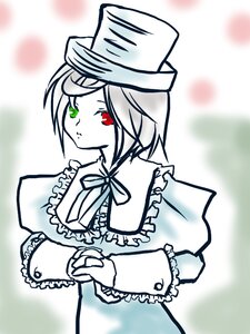 Rating: Safe Score: 0 Tags: 1girl capelet frills green_eyes hands_together hat heterochromia image long_sleeves looking_at_viewer red_eyes short_hair solo souseiseki spot_color User: admin