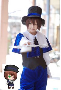 Rating: Safe Score: 0 Tags: blue_dress blurry blurry_background blurry_foreground brown_hair depth_of_field dress green_eyes hat heterochromia long_sleeves looking_at_viewer multiple_girls outstretched_arm pants red_eyes short_hair siblings sisters smile solo souseiseki top_hat twins User: admin