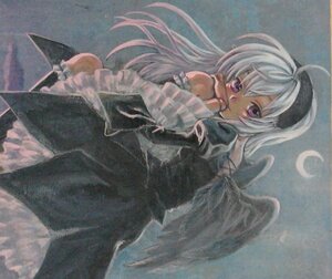 Rating: Safe Score: 0 Tags: 1girl acrylic_paint_(medium) ahoge ama-tou angel angel_wings bare_shoulders commentary_request crescent_moon doll_joints dress exif_rotation feathered_wings frills hairband image joints long_hair long_sleeves looking_at_viewer md5_mismatch moon painting_(medium) purple_eyes resolution_mismatch rozen_maiden solo suigintou traditional_media white_hair wings User: admin