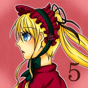 Rating: Safe Score: 0 Tags: 1girl blonde_hair blue_eyes bonnet bow flower hairband halftone image long_hair polka_dot polka_dot_background portrait profile red_background rose shinku solo User: admin