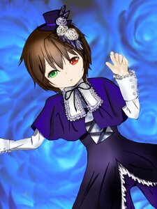 Rating: Safe Score: 0 Tags: 1girl brown_hair dress flower frills green_eyes hat heterochromia image long_sleeves looking_at_viewer red_eyes ribbon short_hair solo souseiseki top_hat water User: admin
