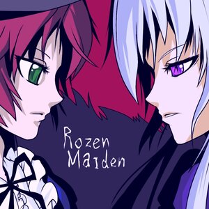 Rating: Safe Score: 0 Tags: 2girls close-up green_eyes image multicolored_hair multiple_girls pair profile purple_hair simple_background souseiseki suigintou User: admin