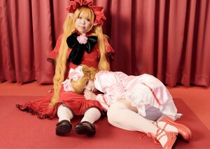 Rating: Safe Score: 0 Tags: 2girls blonde_hair bloomers blue_eyes bow curtains dress hat long_hair multiple_cosplay multiple_girls shoes sitting tagme thighhighs white_legwear User: admin