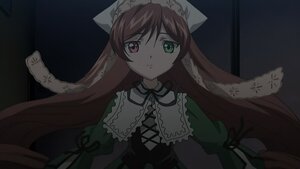 Rating: Safe Score: 0 Tags: 1girl brown_hair dress frills green_eyes head_scarf heterochromia image long_hair long_sleeves looking_at_viewer red_eyes ribbon solo suiseiseki upper_body very_long_hair User: admin