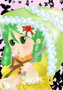 Rating: Safe Score: 0 Tags: 1girl bug butterfly drill_hair frills green_eyes green_hair image insect kanaria long_sleeves marker_(medium) parasol solo traditional_media twin_drills umbrella User: admin