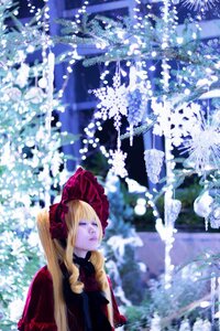 Rating: Safe Score: 0 Tags: 1girl blonde_hair blurry bonnet bow closed_eyes depth_of_field dress flower long_hair red_dress shinku snowflakes solo umbrella User: admin