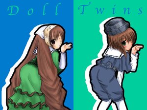 Rating: Safe Score: 0 Tags: 2girls brown_hair dress frills green_dress hat head_scarf image long_hair long_sleeves looking_at_viewer looking_back multiple_girls one_eye_closed pair red_eyes short_hair siblings sisters souseiseki suiseiseki twins very_long_hair User: admin