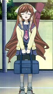 Rating: Safe Score: 0 Tags: 1girl bag brown_hair closed_eyes image long_hair open_mouth outdoors school_uniform serafuku skirt smile socks solo standing suiseiseki very_long_hair white_legwear User: admin