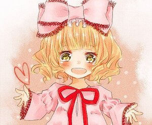 Rating: Safe Score: 0 Tags: 1girl :d blonde_hair blush bow dress hair_bow heart hina_ichigo hinaichigo image long_sleeves looking_at_viewer open_mouth outstretched_arms ribbon short_hair smile solo traditional_media upper_body wavy_hair yellow_eyes User: admin