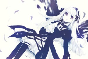 Rating: Safe Score: 0 Tags: 1girl dress feathers flower frills hairband image leg_garter lolita_hairband long_hair long_sleeves looking_at_viewer petals ribbon rose solo suigintou very_long_hair wings User: admin