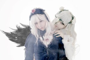Rating: Safe Score: 0 Tags: 2girls angel_wings black_wings blonde_hair blue_eyes feathers flower hair_flower hair_ornament long_hair multiple_cosplay multiple_girls siblings sisters tagme white_hair wings User: admin
