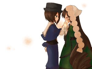 Rating: Safe Score: 0 Tags: 2girls brown_hair capelet dress green_dress green_eyes hat holding_hands image long_hair long_sleeves multiple_girls pair short_hair siblings sisters souseiseki suiseiseki top_hat twins very_long_hair User: admin