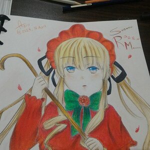 Rating: Safe Score: 0 Tags: 1girl artist_name bangs black_ribbon blonde_hair blue_eyes bonnet dated dress eyebrows_visible_through_hair flower green_neckwear holding holding_flower image long_hair long_sleeves looking_at_viewer marker_(medium) millipen_(medium) petals photo red_capelet red_dress red_flower red_rose rose rose_petals shikishi shinku signature simple_background solo traditional_media twintails upper_body watercolor_(medium) User: admin