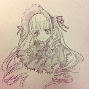 Rating: Safe Score: 0 Tags: 1girl bangs capelet dress eyebrows_visible_through_hair image long_hair looking_at_viewer monochrome parted_lips photo ribbon shinku simple_background solo traditional_media very_long_hair User: admin