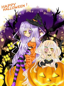 Rating: Safe Score: 0 Tags: 2girls barasuishou blonde_hair cross halloween hat image jack-o'-lantern kirakishou long_hair multiple_girls pair pumpkin star_(symbol) striped striped_legwear thighhighs witch_hat yellow_eyes User: admin