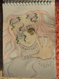 Rating: Safe Score: 0 Tags: 1girl eyepatch flower frills hair_flower hair_ornament hands image kirakishou long_hair marker_(medium) pink_hair rose solo traditional_media white_flower white_rose yellow_eyes User: admin