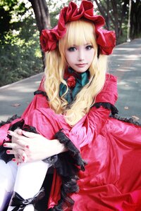 Rating: Safe Score: 0 Tags: 1girl bangs blonde_hair blue_eyes blurry bonnet bow depth_of_field dress flower frills holding_hands lips long_hair long_sleeves looking_at_viewer nail_polish out_of_frame red_dress shinku solo solo_focus User: admin