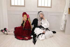Rating: Safe Score: 0 Tags: 2girls 3girls blonde_hair curtains dress long_hair long_sleeves multiple_cosplay multiple_girls shinku shoes silver_hair sitting tagme window User: admin