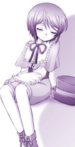 Rating: Safe Score: 0 Tags: 1girl blush boots closed_eyes frills image long_sleeves monochrome pantyhose ribbon short_hair sitting sleeping sleeping_upright solo souseiseki striped vertical_stripes User: admin