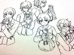 Rating: Safe Score: 0 Tags: 1boy glasses hug image long_sleeves monochrome multiple multiple_boys school_uniform short_hair tagme User: admin