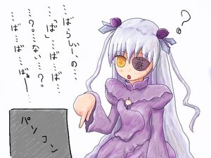 Rating: Safe Score: 0 Tags: 1girl :o ? barasuishou blush dress eyepatch image long_hair long_sleeves open_mouth pointing ribbon silver_hair solo striped two_side_up very_long_hair yellow_eyes User: admin