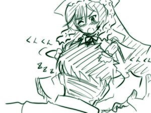 Rating: Safe Score: 0 Tags: 1girl apron blush dress image izayoi_sakuya long_sleeves maid maid_headdress monochrome one_eye_closed open_mouth simple_background solo suiseiseki white_background wince wings User: admin