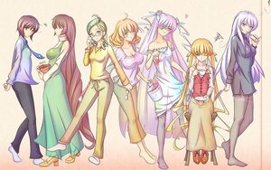 Rating: Safe Score: 0 Tags: 6+girls barefoot bespectacled blonde_hair blue_eyes breasts brown_hair cleavage dress glasses green_eyes hair_ornament image long_hair multiple multiple_girls pants pantyhose pink_hair purple_hair sisters tagme very_long_hair User: admin