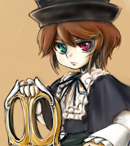 Rating: Safe Score: 0 Tags: 1girl bangs black_headwear blurry brown_hair dress frills green_eyes hat heterochromia image long_sleeves looking_at_viewer red_eyes ribbon short_hair simple_background solo souseiseki suiseiseki top_hat upper_body User: admin