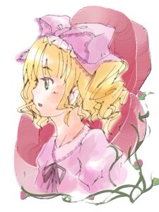 Rating: Safe Score: 0 Tags: 1girl bangs blonde_hair blush bow dress drill_hair flower green_eyes hat hina_ichigo hinaichigo image long_sleeves pink_bow plant profile puffy_sleeves ribbon short_hair simple_background solo striped upper_body white_background User: admin