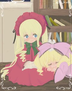 Rating: Safe Score: 0 Tags: 2girls blonde_hair blue_eyes blush bonnet book bow bowtie cup dress hinaichigo image long_hair long_sleeves multiple_girls pair pink_bow red_dress shinku sitting sleeping User: admin