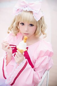 Rating: Safe Score: 0 Tags: 1girl bangs blonde_hair blue_eyes blurry bow depth_of_field dress food frills hinaichigo holding holding_food lips long_sleeves looking_at_viewer photo puffy_sleeves ribbon short_hair solo striped vertical_stripes wide_sleeves User: admin