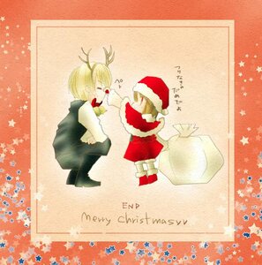 Rating: Safe Score: 0 Tags: 1boy 2boys antlers blonde_hair blush christmas gift hat image multiple_boys sack santa_costume santa_hat solo souseiseki star_(symbol) User: admin