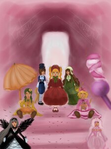 Rating: Safe Score: 0 Tags: 6+girls black_wings blonde_hair blue_eyes bow brown_hair dress elbow_gloves gloves green_hair hat holding_umbrella image long_hair multiple multiple_girls parasol pink_dress shinku short_hair silver_hair smile suigintou tagme umbrella wings User: admin