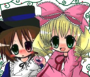Rating: Safe Score: 0 Tags: 2girls :d blonde_hair blush bow brown_hair collar dress drill_hair frills green_eyes hat hina_ichigo hinaichigo image long_sleeves looking_at_viewer multiple_girls open_mouth pair pink_bow red_eyes simple_background souseiseki suiseiseki top_hat User: admin