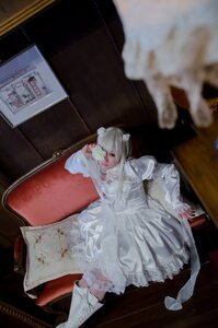 Rating: Safe Score: 0 Tags: 1girl blood blurry blurry_foreground boots chair depth_of_field dress flower frills gloves hands indoors kirakishou out_of_frame photo photo_(object) sitting solo white_dress white_footwear white_gloves User: admin