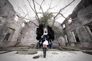 Rating: Safe Score: 0 Tags: 1girl black_legwear boots building long_hair solo standing suigintou thighhighs tree very_long_hair white_hair User: admin