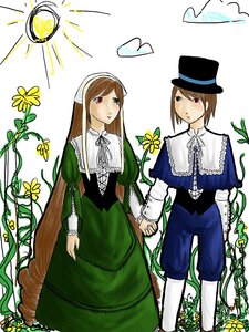 Rating: Safe Score: 0 Tags: 2girls blue_dress brown_hair dress flower green_dress hat head_scarf heterochromia holding_hands image interlocked_fingers long_hair long_sleeves looking_at_viewer multiple_girls pair red_eyes siblings sisters souseiseki standing suiseiseki top_hat twins very_long_hair watering_can User: admin
