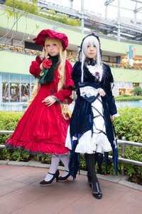 Rating: Safe Score: 0 Tags: 2girls blonde_hair bonnet building closed_eyes dress flower hat long_hair multiple_cosplay multiple_girls outdoors pantyhose rose shinku shoes silver_hair tagme User: admin