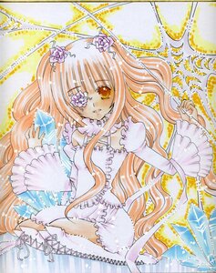 Rating: Safe Score: 0 Tags: 1girl blonde_hair bloomers boots dress eyepatch flower frills hair_flower hair_ornament image kirakishou long_hair long_sleeves rose solo traditional_media underwear very_long_hair User: admin