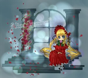 Rating: Safe Score: 0 Tags: 1girl blonde_hair blue_eyes bonnet dress flower image long_hair long_sleeves petals red_dress red_flower red_rose rose rose_petals shinku sitting solo twintails User: admin