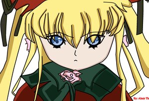 Rating: Safe Score: 0 Tags: 1girl bangs blonde_hair blue_eyes eyebrows_visible_through_hair hair_ribbon image long_hair looking_at_viewer parody ribbon rose shinku sidelocks simple_background solo twintails white_background User: admin