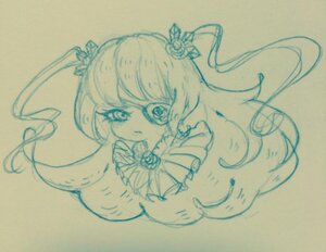 Rating: Safe Score: 0 Tags: 1girl barasuishou bow bowtie brooch crown eyebrows_visible_through_hair hair_ornament image long_hair looking_at_viewer monochrome photo simple_background sketch solo traditional_media User: admin