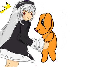 Rating: Safe Score: 0 Tags: 1girl bangs dress hat image long_hair long_sleeves looking_at_viewer looking_back red_eyes solo suigintou white_background User: admin