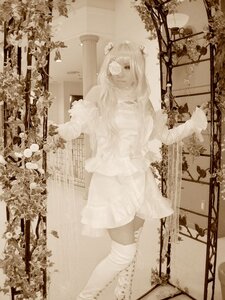 Rating: Safe Score: 0 Tags: 1girl dress flower kirakishou long_hair muted_color sepia solo standing white_dress white_flower User: admin