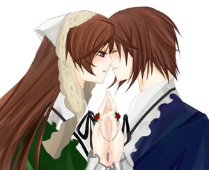 Rating: Safe Score: 0 Tags: 2girls brown_hair closed_eyes dress head_scarf image jewelry kiss long_hair long_sleeves multiple_girls pair souseiseki suiseiseki yuri User: admin