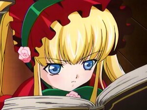 Rating: Safe Score: 0 Tags: 1girl blonde_hair blue_eyes blush bonnet book bow flower hat image long_hair looking_at_viewer open_book pink_rose rose shinku solo User: admin
