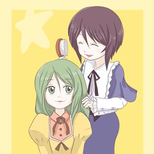 Rating: Safe Score: 0 Tags: 2girls brown_hair closed_eyes dress frills green_eyes green_hair hair_brush hair_brushing image kanaria long_hair long_sleeves multiple_girls pair ribbon short_hair simple_background smile souseiseki star_(symbol) suiseiseki yellow_background User: admin