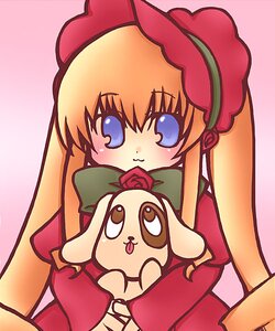 Rating: Safe Score: 0 Tags: 1girl :3 blonde_hair blue_eyes blush doll dress flower hat image long_hair red_flower red_rose rose shinku solo User: admin